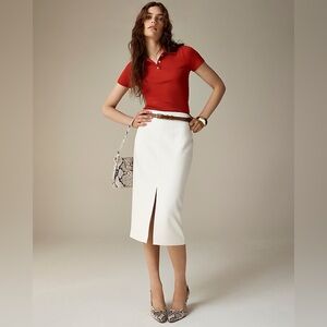 NWT J. Crew Ivory Pencil Midi Skirt in Four-Season Stretch, with Front Slit, 0P